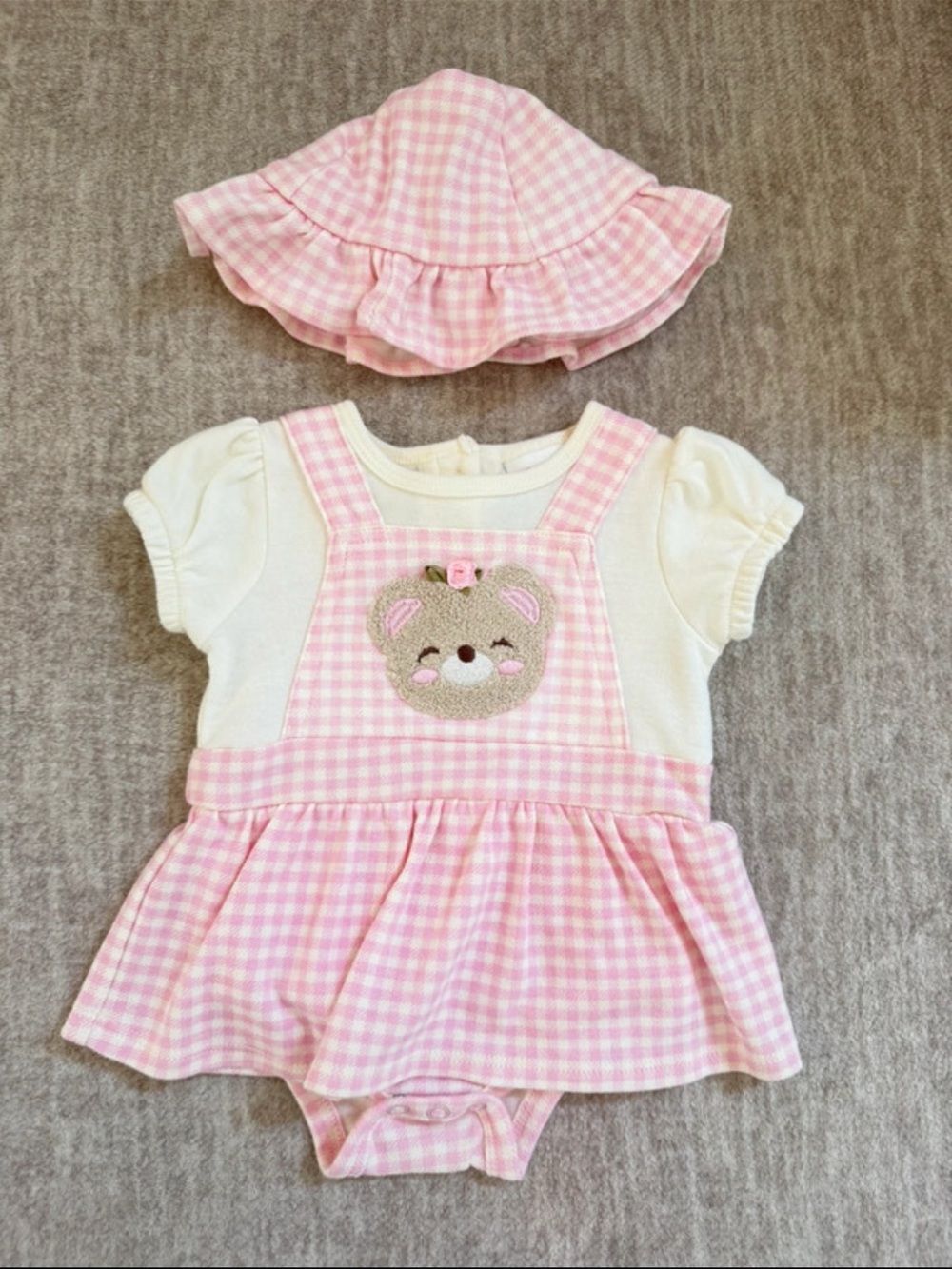Little Lass Baby cotton teddy bear dress with bonnet